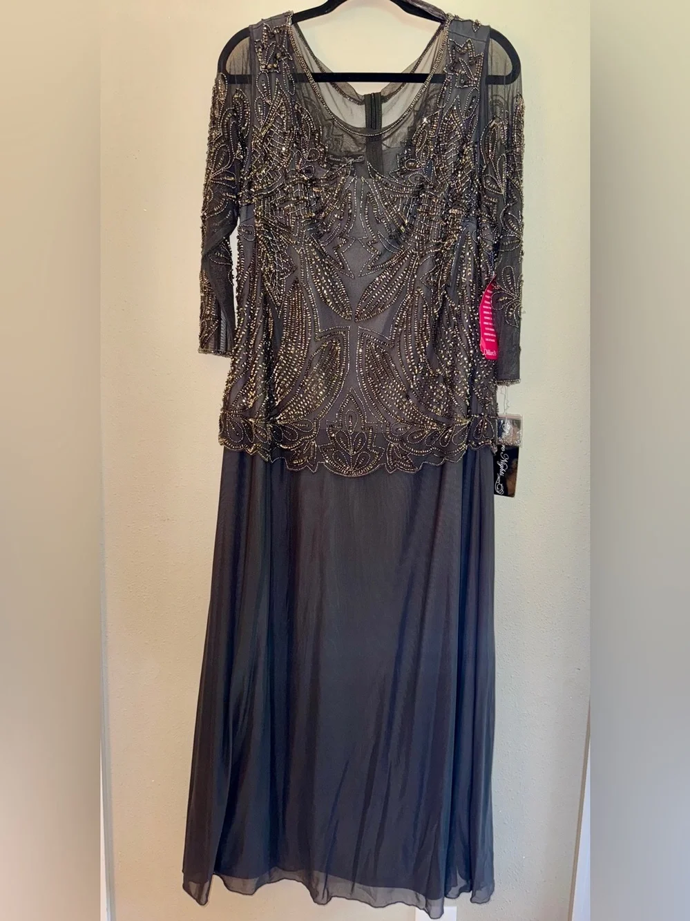 Pissaro Nights Nordstrom Embellished Midi Evening Dress in Charcoal Gray 16W - Picture 5 of 9